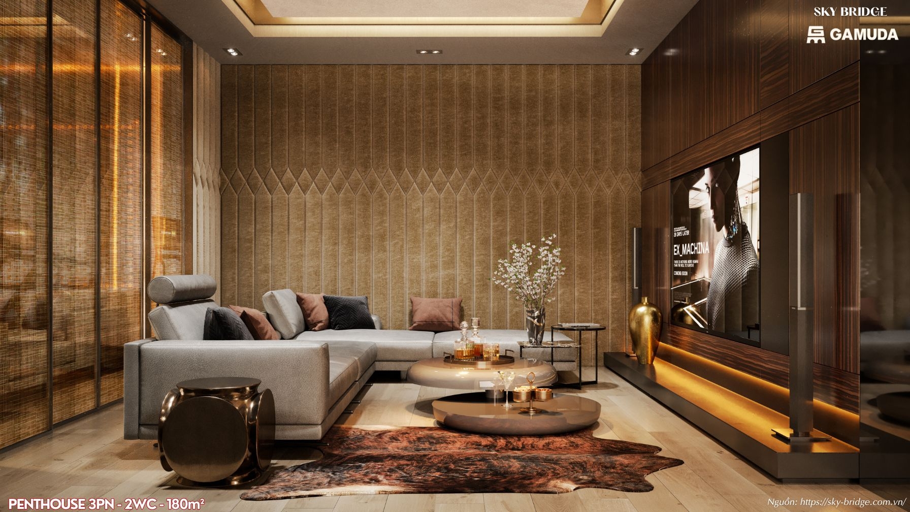 Phòng khách thông tầng đẳng cấp tại Penthouse 180m2 Sky Bridge Gamuda Land