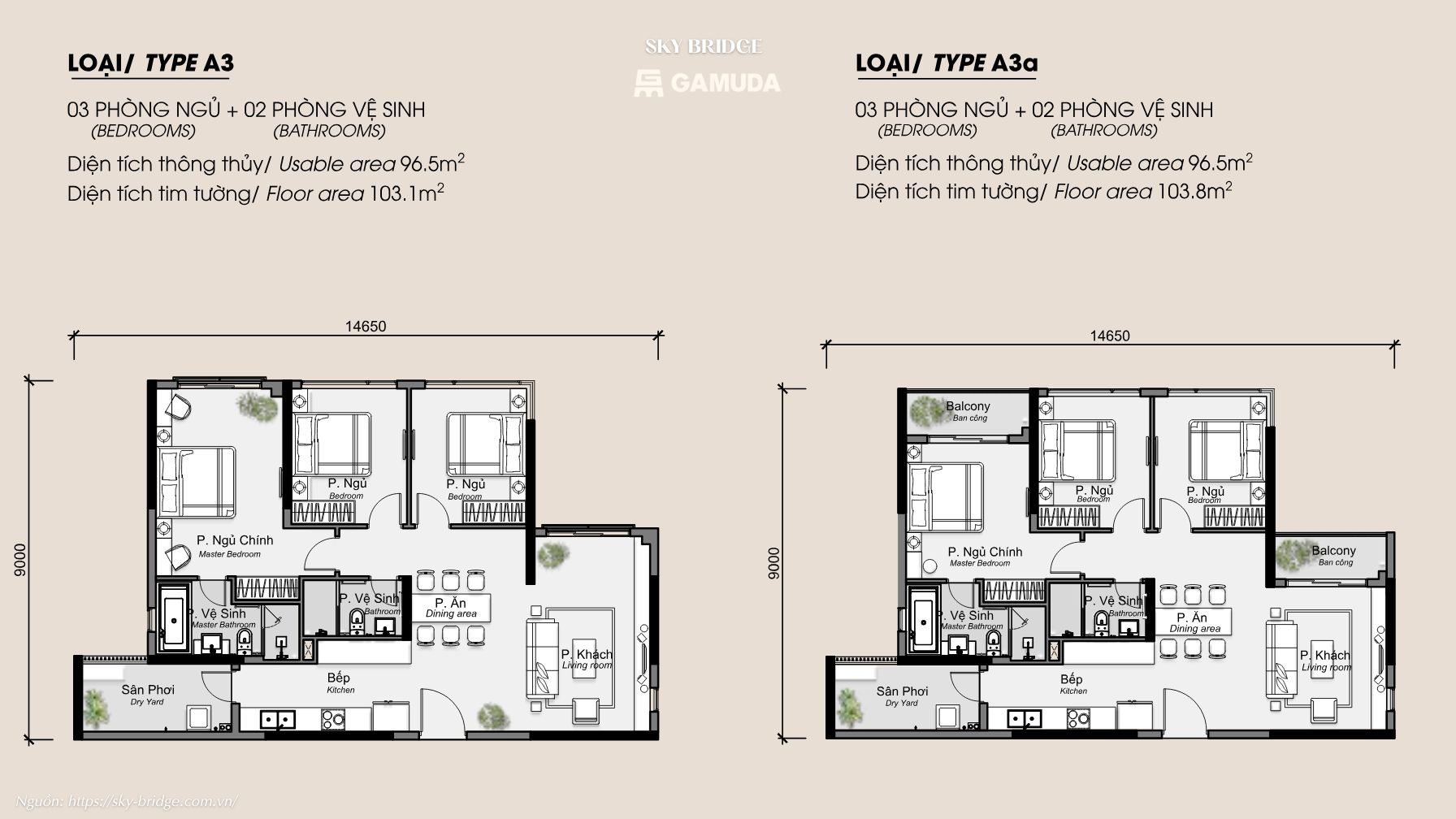 Thiết kế chi tiết căn hộ Sky Bridge Gamuda Land