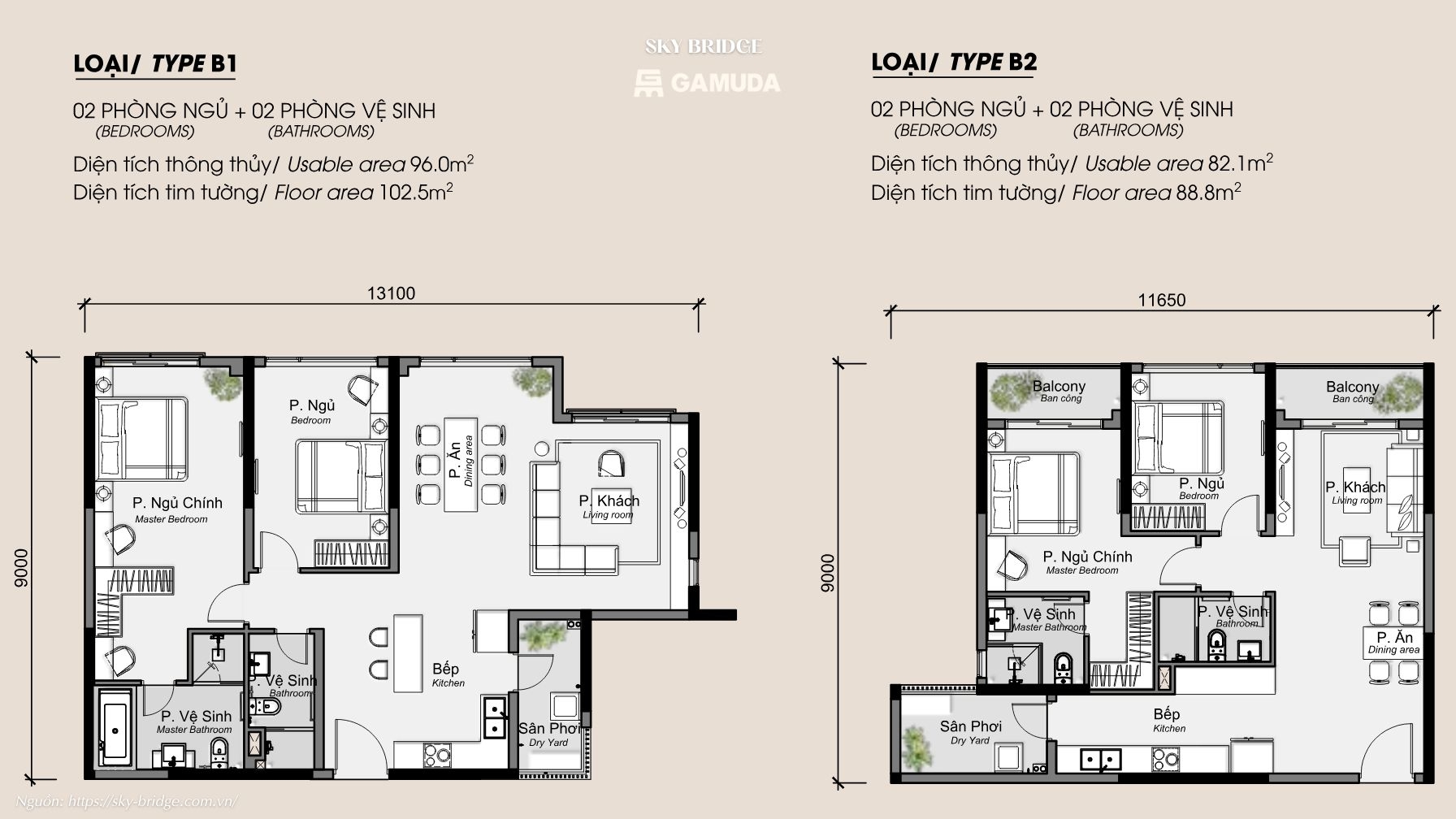 Thiết kế chi tiết căn hộ Sky Bridge Gamuda Land