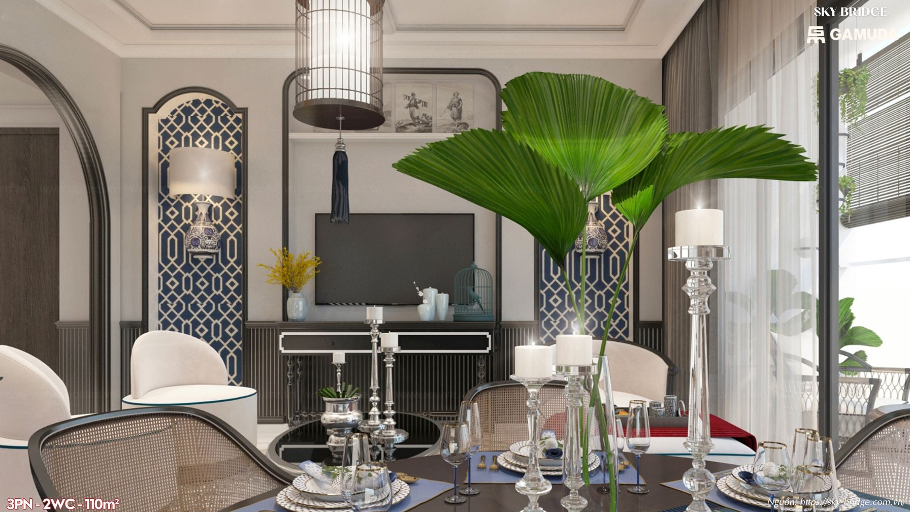 Góc tiểu cảnh xanh mát thư giãn tại ban công căn hộ 110m2 Sky Bridge Gamuda Land