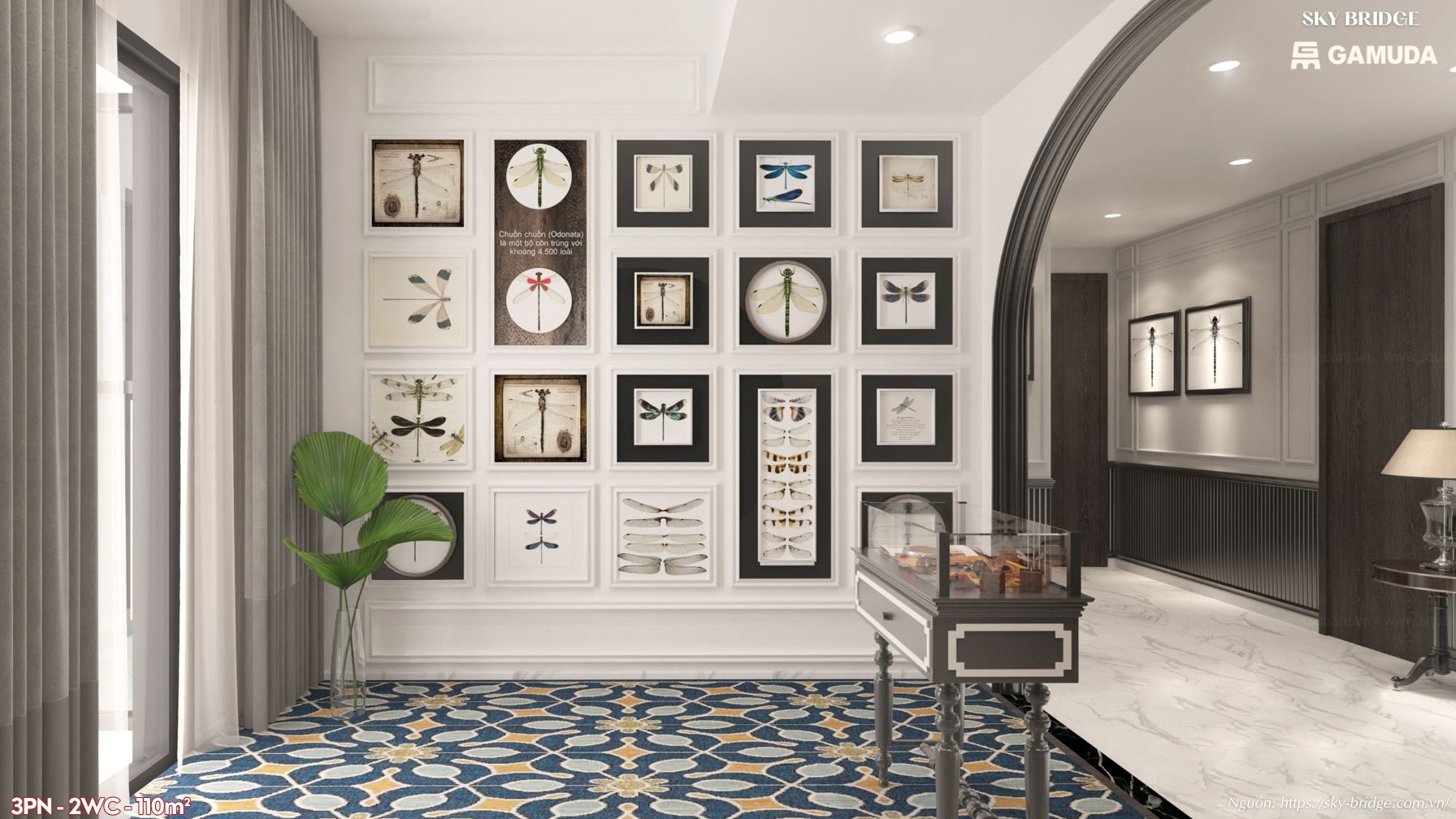 Bố trí Sofa và kệ Tivi sang trọng tại phòng khách 110m2 Sky Bridge Gamuda Land