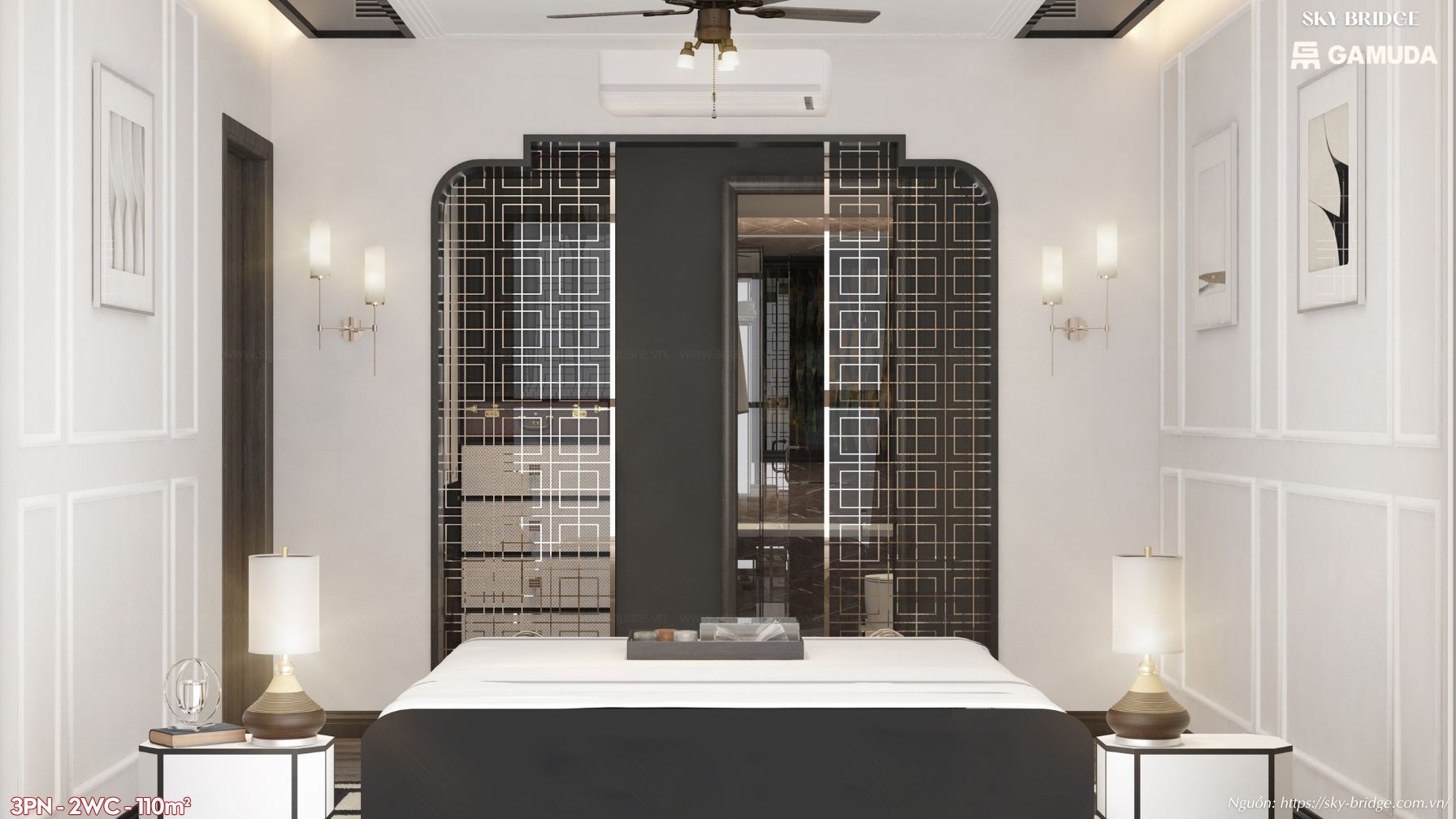 Nhà vệ sinh Master tiện nghi với thiết bị cao cấp tại căn hộ 110m2 Sky Bridge Gamuda Land